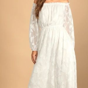 Lulus Move With Me White Floral Jacquard Off-the-Shoulder Maxi Dress
